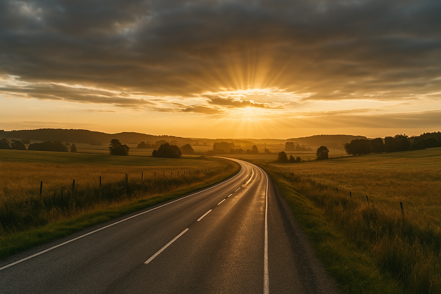 Svensk landsväg i gryning – symbol för nystart efter 50